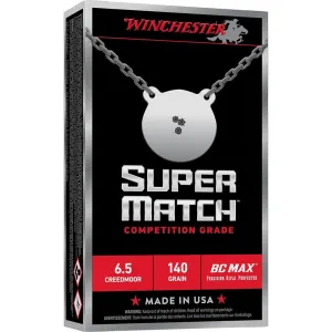 Winchester Super Match BC Max Rifle Ammunition 6.5 Creedmoor 140gr PT 2725fps 20/ct