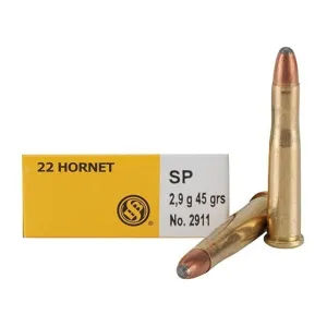 Sellier & Bellot Rifle Ammunition .22 Hornet 45 gr SP 2346 fps 20/ct