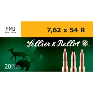 Sellier & Bellot Rifle Ammunition 7.62x54R 180 gr 2580 fps FMJ 20/ct