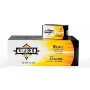 Armscor Rimfire Ammunition .22 WMR Nickle Plated 40 gr JHP 1838 fps 50/ct