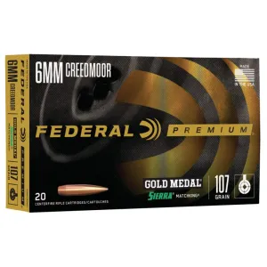 Federal Premium Gold Medal Sierra Matchking Ammunition 6mm Creedmoor 107 gr BTHP 3000 fps 20/ct