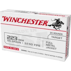 Winchester Target Rifle Ammunition .223 Rem 55 gr. FMJ 3240 fps 20/ct