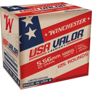 Winchester USA Valor M855 Green Tip Rifle Ammunition 5.56X45 NATO 62 gr. FMJ 3060 fps 125/ct