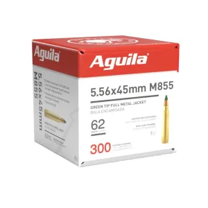 Aguila M855 Green Tip Rifle Ammunition 5.56X45 NATO 62gr FMJBT 3150 fps 300/ct