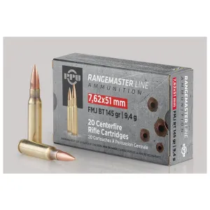 PPU RangeMaster 7.62X51 NATO 145gr FMJBT 2835 fps 20/ct