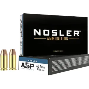Nosler, Match Grade ASP, 45 ACP, Copper Clad Hollow Point, 185 Grain, 50 Rounds