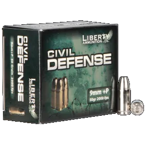 Liberty Ammunition LACD9014 Civil Defense 9mmLuger+P 50gr Lead Free Fragmenting Hollow Point 20 Rounds