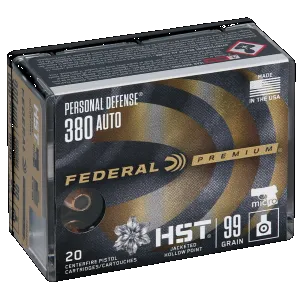 Federal Premium Hst Micro 380 Acp Jacketed Hollow Point 99 Grain 20 Rounds