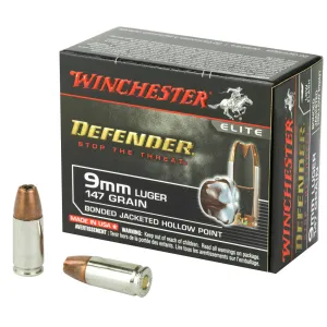 Winchester Defender 9mm Luger Bonded Jacket Hollow Point 147 Grain 20 Rounds