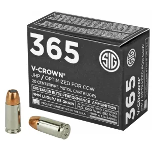 Sig Sauer V-Crown 9mm Jacketed Hollow Point 115 Grain 20 Rounds
