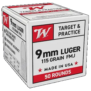 Winchester, USA Para, 9mm Luger, Full Metal Jacket, 115 Grain, 50 Rounds