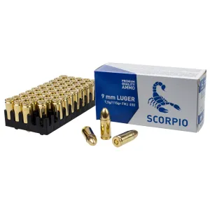 SCORPIO AMMO 9MM 115GR FMJ 50 Rounds
