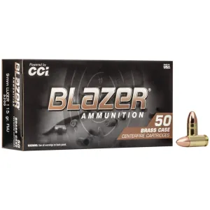 CCI Blazer Brass Pistol Ammo 9mm Luger 115 gr. FMJ Round Nose 50 rd.