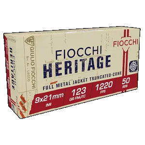 Fiocchi Heritage 9x21mm Imi Full Metal Jacket Truncated Cone 123 Grain 50 Rounds