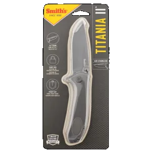 Smiths Products 51010 Titania II 3.50" Folding Drop Point Plain Satin Titanium Coated Stainless Steel Blade/Stainless Steel Handle Includes Pocket Clip
