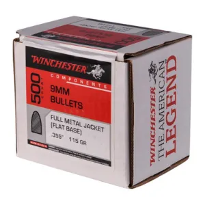 Winchester Ammo WB9FB115D Centerfire Handgun Reloading 9mm 115gr Full Metal Jacket Flat Base 500 Per Box/4 Case