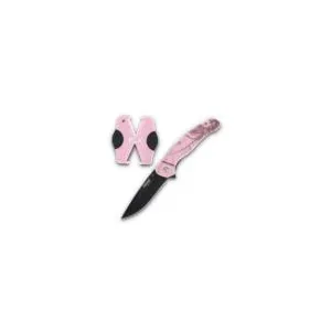 Bear & Son Edge Brisk 2.0 Folding Knife & Sharpener Combo Drop Point Blade Pink Camo