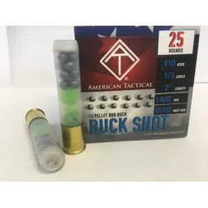 ATI .410ga Buckshot 2.5 inch Shotgun Shells - 12 Pellets | BBB Buck | 1400 fps | 1 Case (10 boxes/250 rds)