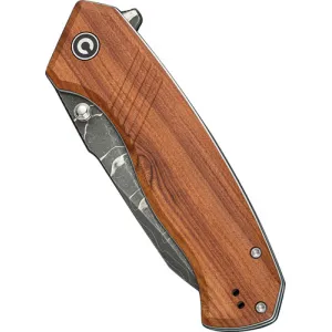 CIVIVI Placoid Flipper & Thumb Stud Knife Guibourtia Wood Handle (3.67"" Damascus Blade) C23079-DS1