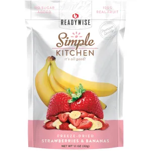 ReadyWise SK05009 Simple Kitchen Freeze Dried Fruit Strawberry & Bananas 1 Serving Pouch 6 Per Case