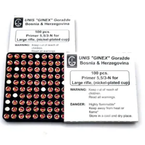 UNIS GINEX LARGE RIFLE PRIMERS 100RD BOX 5000RD CASE
