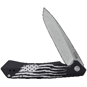 Case 10857 Kinzua Folding Spear Point Plain Stonewashed S35VN SS Blade, Black Anodized w/US Flag Aluminum Handle
