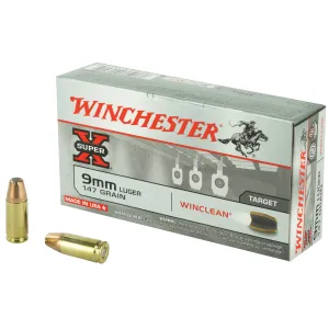 Winchester Super X 9mm Luger Winclean Brass Enclosed Base 147 Grain 50 Rounds