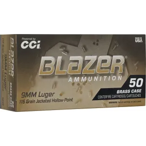 CCI Blazer Brass HP Pistol Ammo 9mm Luger 115gr. JHP 50 rd.