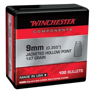 Winchester Ammo WB9JHP147X Centerfire Handgun Reloading 9mm 147gr Jacketed Hollow Point 100 Per Box/10 Case