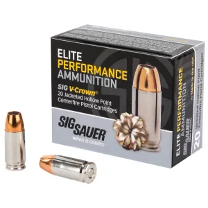 Sig Sauer, Elite Performance, 9mm Luger, V-Crown Jacketed Hollow Point, 124 Grain, 20 Rounds