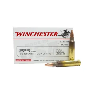 Winchester USA .223 Ammo 55 Grain FMJ USA White Box Rifle Ammo - 1000 Rounds