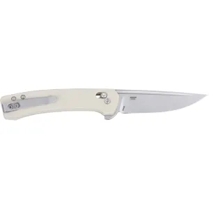 CRKT 7075S Q Compact 3.05\" Folding Drop Point Plain Stonewashed 14C28N Steel Blade, White Textured Green Handle