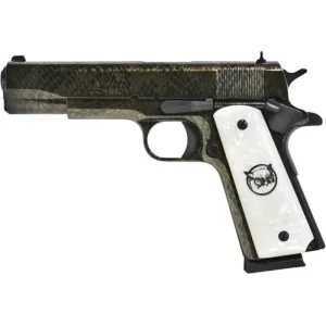 Iver Johnson Arms 1911A1WATERMOCCASIN 1911 A1 Government 70 Series 45 ACP 5\" 8+1 Water Moccasin Snakeskin White Pearl Grip