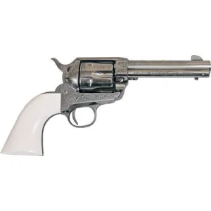 Cimarron Frontier PP400LNI Revolver, .357 Mag/.38 Spl, 4.75\" Barrel, 6 Rd, Single Action, Engraved Nickel, Ivory Grip