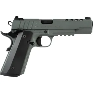 Tisas 1911 Night Stalker Full Size 8+1 .45ACP Semi-Auto Pistol, 5\" BBL, Platinum Grey Cerakote Ported/Serrated Slide W /Rail & Beavertail