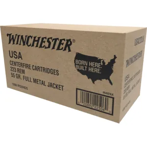 Winchester Ammo USA223LK .223 Rem, 55 GR Full Metal Jacket, Brass, Boxer, Reloadable, Lake City - 1000 Round Case - Bulk Packed