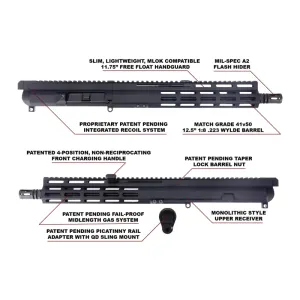 Foxtrot Mike .223 Wylde ( 5.56 Nato/.223 Rem ) 12.5\" Complete Upper, 11.75\" M-LOK, Non Reciprocating Forward Charging Handle, BCG - FM556-GEN2-12.5