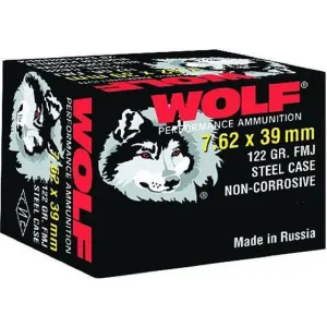 Wolf Performance 7.62x39 122 GR Ammo, FMJ Non-Corrosive - 1000 Round Case