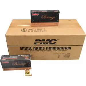 PMC 9A Bronze Target 9mm Ammunition 115 GR FMJ, Brass Cased, Boxer Primed, Reloadable - 1000 Round Case