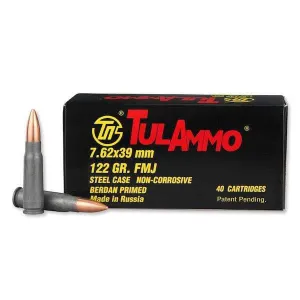 Tulammo UL076240 7.62x39 Ammunition, 122 GR FMJ Non-Corrosive -1000 Rounds - Russian Tula Ammunition
