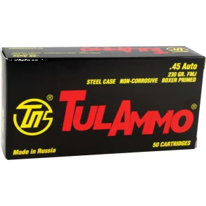 Tulammo .45 ACP 500 Round Case - Centerfire Handgun Ammunition - 230 GR FMJ - 500 Rounds - Mfg # TA452300 - Russian Tula Ammunition