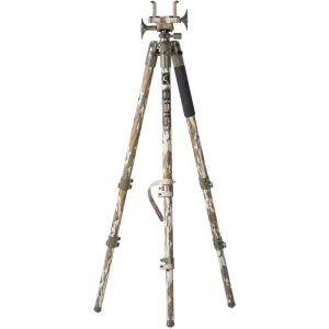 Bog-Pod 1164398 DeathGrip Tripod made of Mossy Oak Bottomland Finished Aluminum with Steel Feet, 360 Degree Pan, Integrated Bubble Level & Lever-Leg Locks