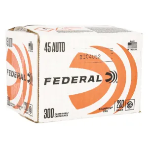 Federal C45230A300 45 ACP 230 GR, Brass, Boxer, Non-Corrosive, Reloadable, Full Metal Jacket (FMJ) 300 Per Box / 1 Cs - 300 Round Case