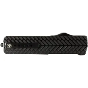 Templar Knife Premium LW Small OTF Knife, 3\" D2 Drop Point Blade, 4.5\" Black Herringbone Aluminum Handle.
