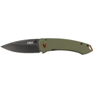 CRKT 2520 Tuna 3.22\" Folding Plain Stonewashed 8Cr14MoV SS Blade Black/Green G10/SS Handle Includes Pocket Clip