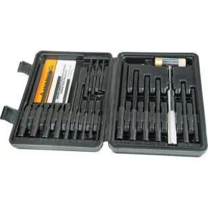 Wheeler 110128 Master Roll Pin Punch Set Steel Universal Knurled Handle 19 Pieces
