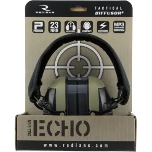 Radians CSE10BX Tactical Diffusor Electronic Muff 23 dB Over the Head Tan Ear Cups with Adjustable Black Headband for Adults 1 Pair