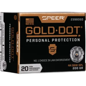 Speer Ammo 23980GD Gold Dot Personal Protection 44 S&W Spl 200 gr Hollow Point (HP) - 20rd Box