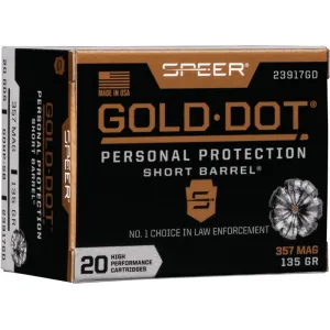 Speer Ammo 23917GD Gold Dot Personal Protection 357 Mag 135 gr Hollow Point (HP) - 20rd Box