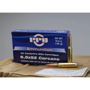 PPU - 6.5x52 Carcano - Brass, Boxer, Non-Corrosive, Reloadable, Soft Point Boat Tail - 139 Grain - 20 Round Box - A207
